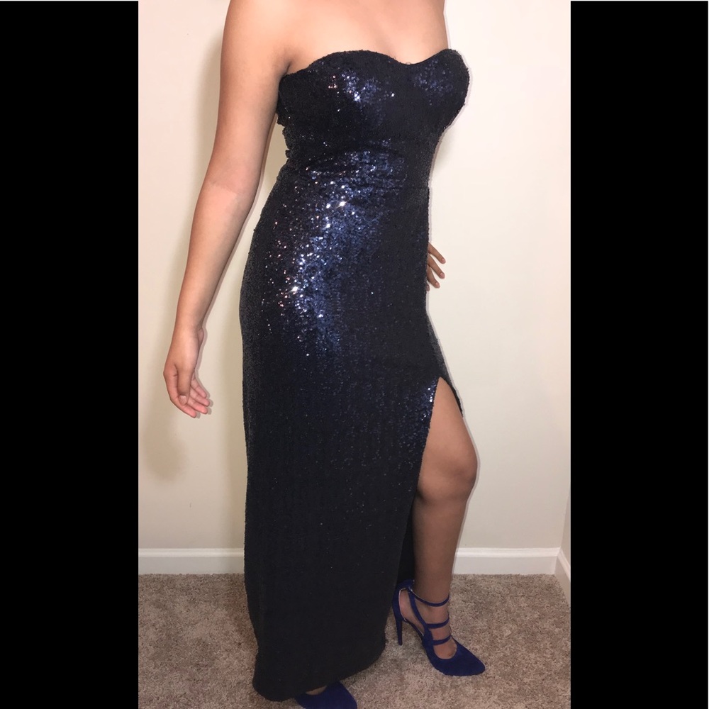 Blue Sequins Long Formal Dress - Picture 7 of 8